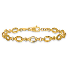 14K Polished and Diamond-cut Fancy Link w/.5in Ext. Bracelet