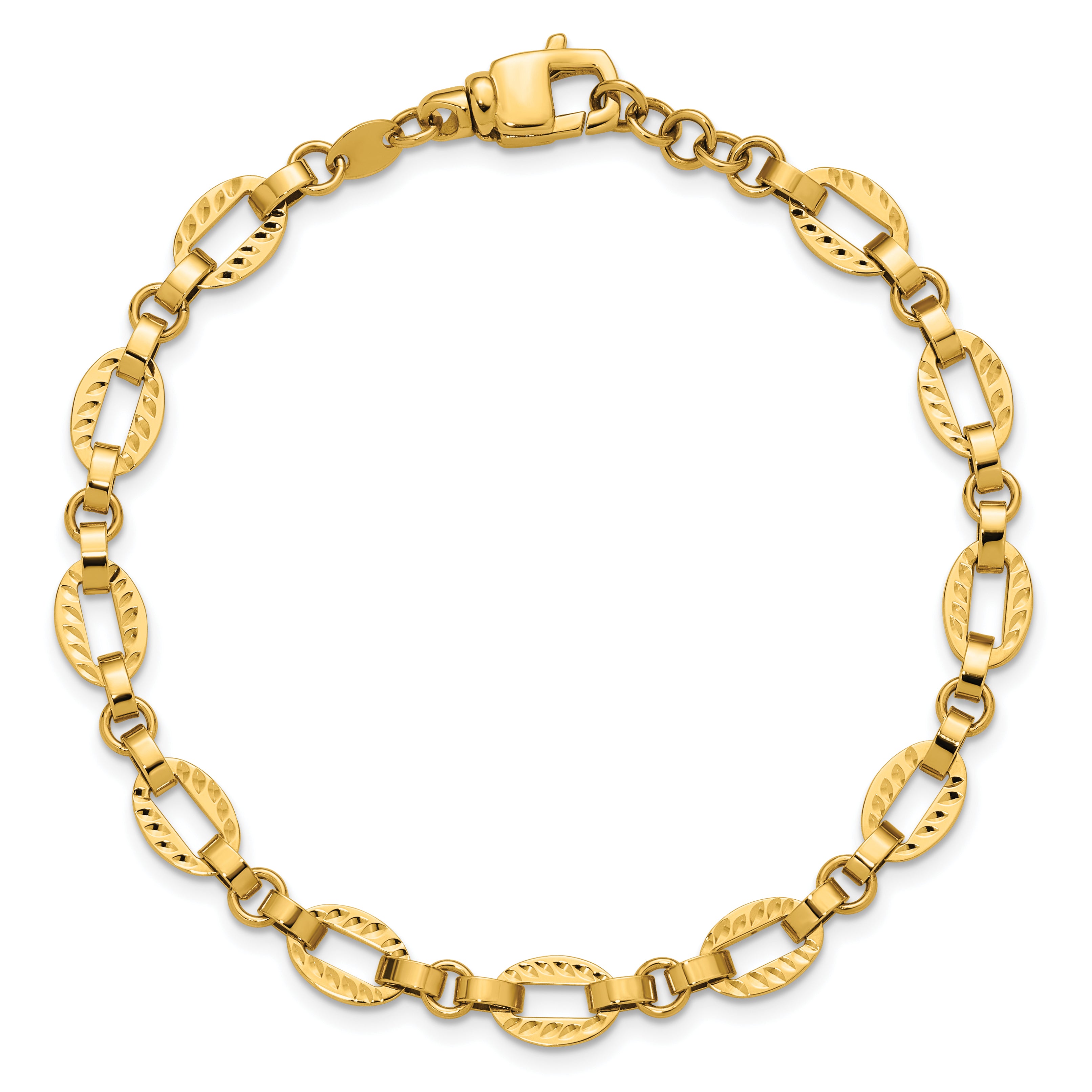 14K Polished and Diamond-cut Fancy Link w/.5in Ext. Bracelet