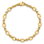 14K Polished and Diamond-cut Fancy Link w/.5in Ext. Bracelet
