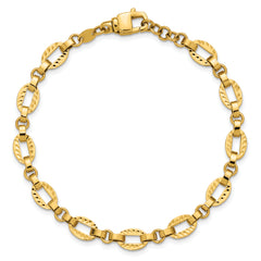 14K Polished and Diamond-cut Fancy Link w/.5in Ext. Bracelet