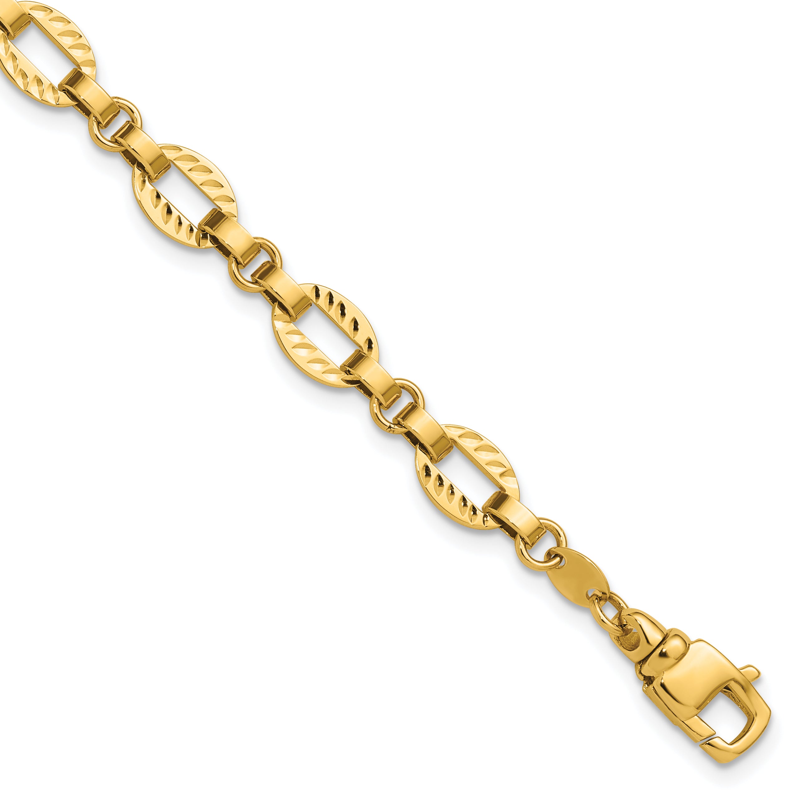 14K Polished and Diamond-cut Fancy Link w/.5in Ext. Bracelet Main image