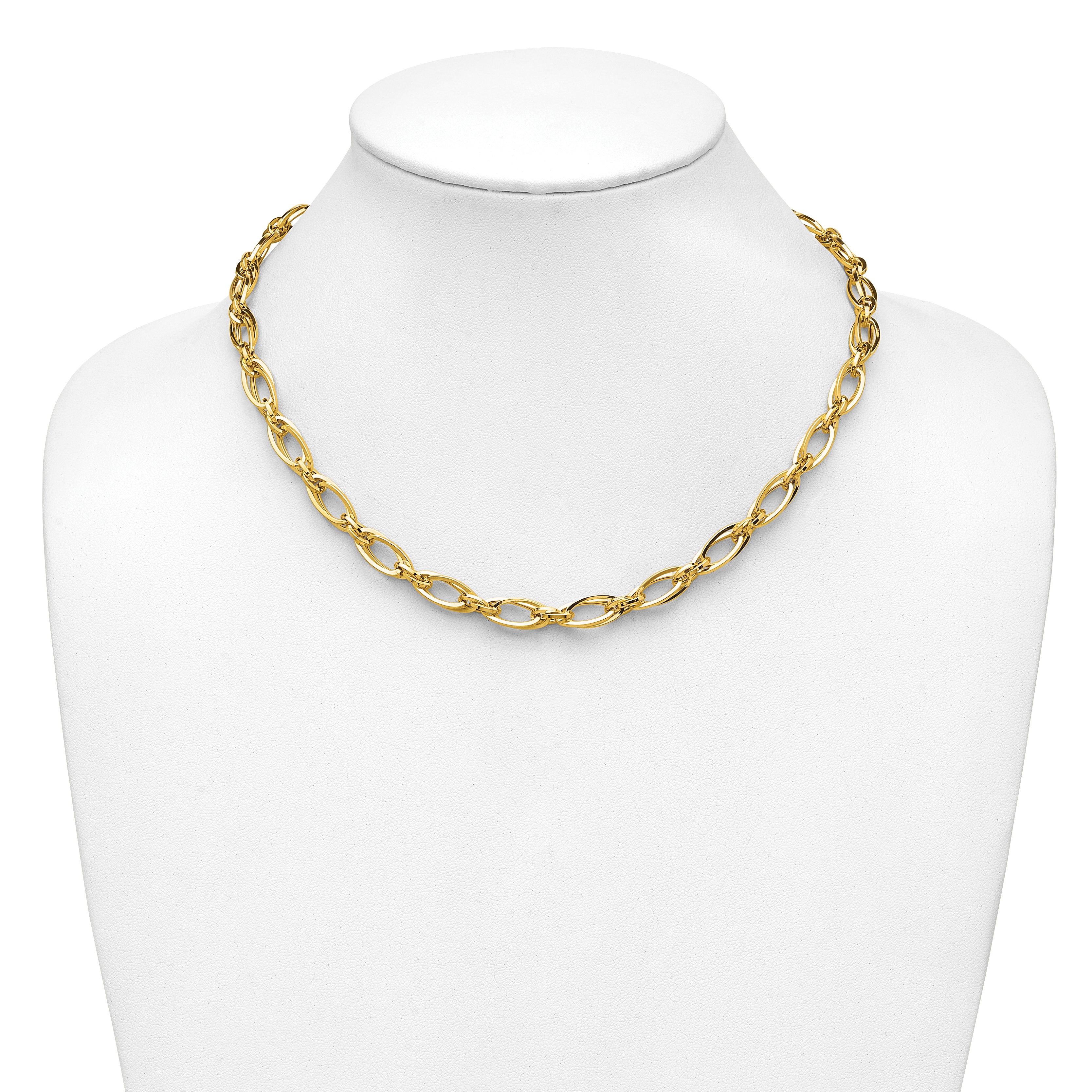 14K Polished Fancy Oval Link Necklace