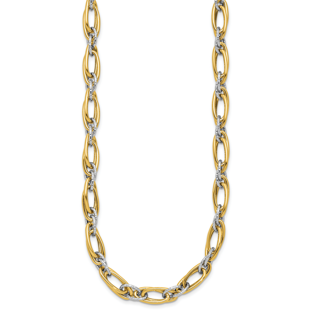 14K Two-tone Polished and Textured Fancy Link Necklace
