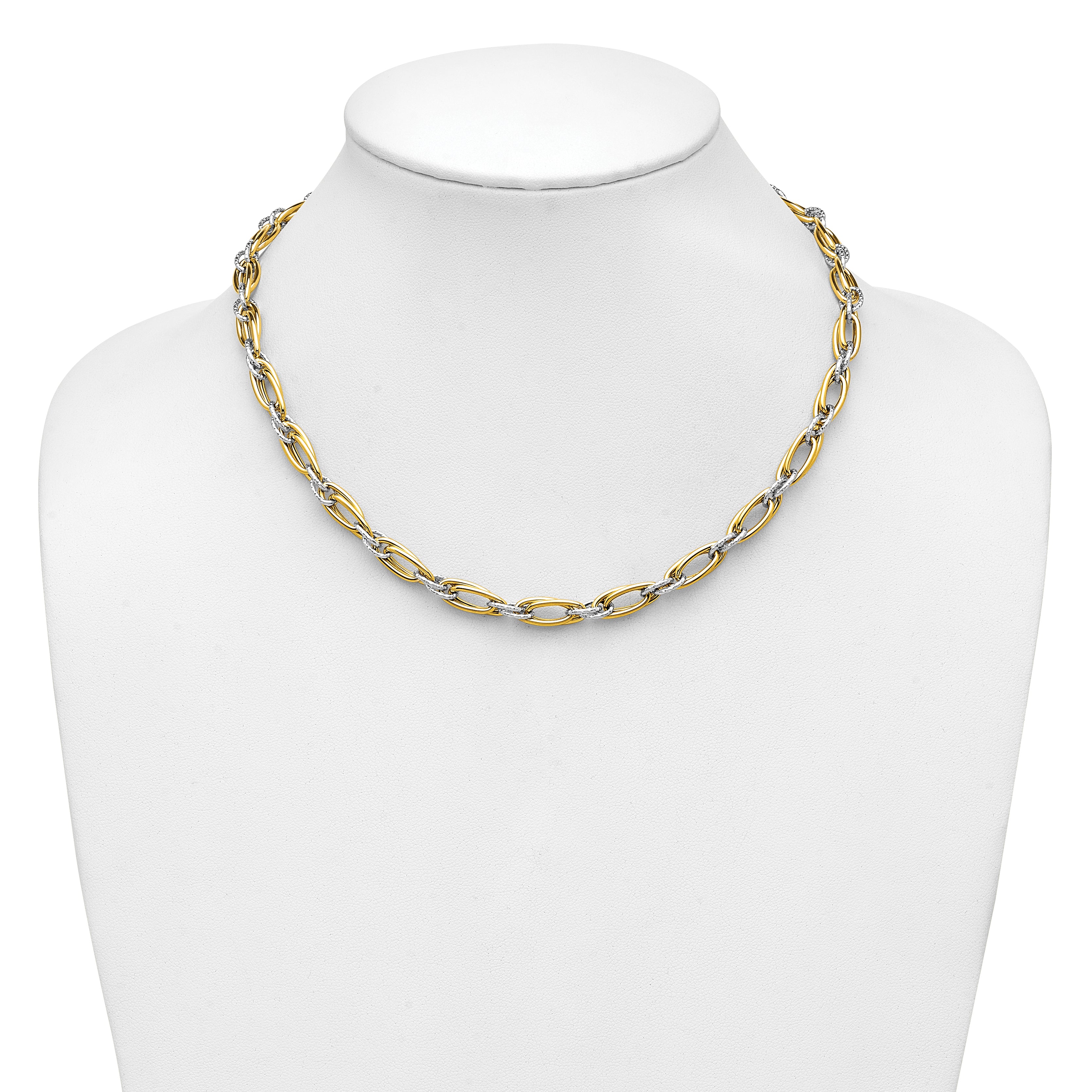 14K Two-tone Polished and Textured Fancy Link Necklace