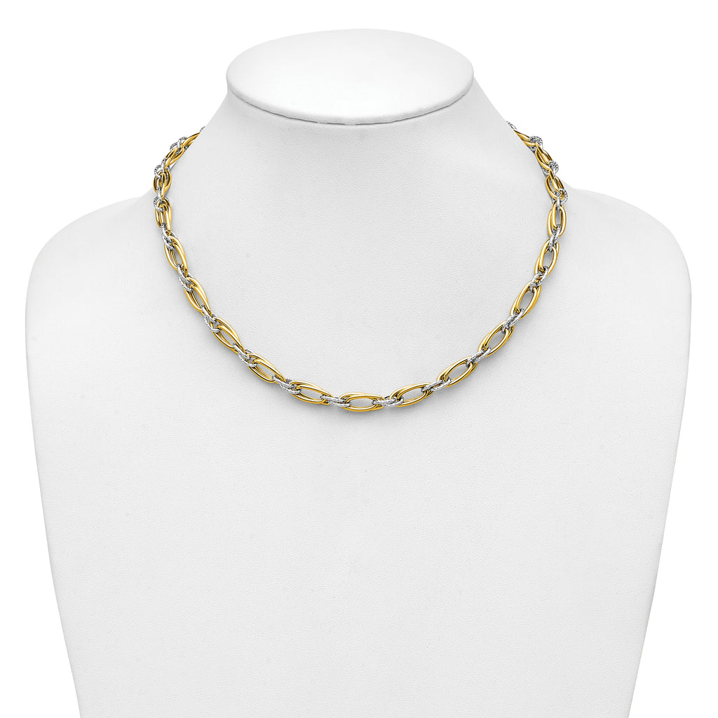 14K Two-tone Polished and Textured Fancy Link Necklace