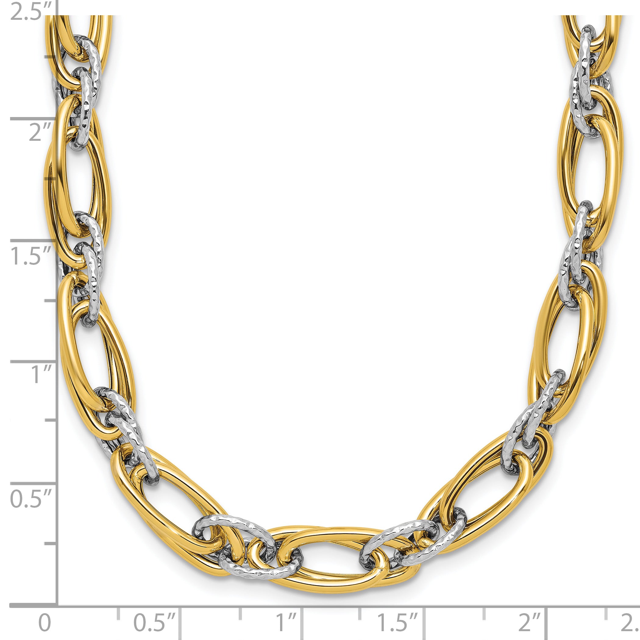 14K Two-tone Polished and Textured Fancy Link Necklace