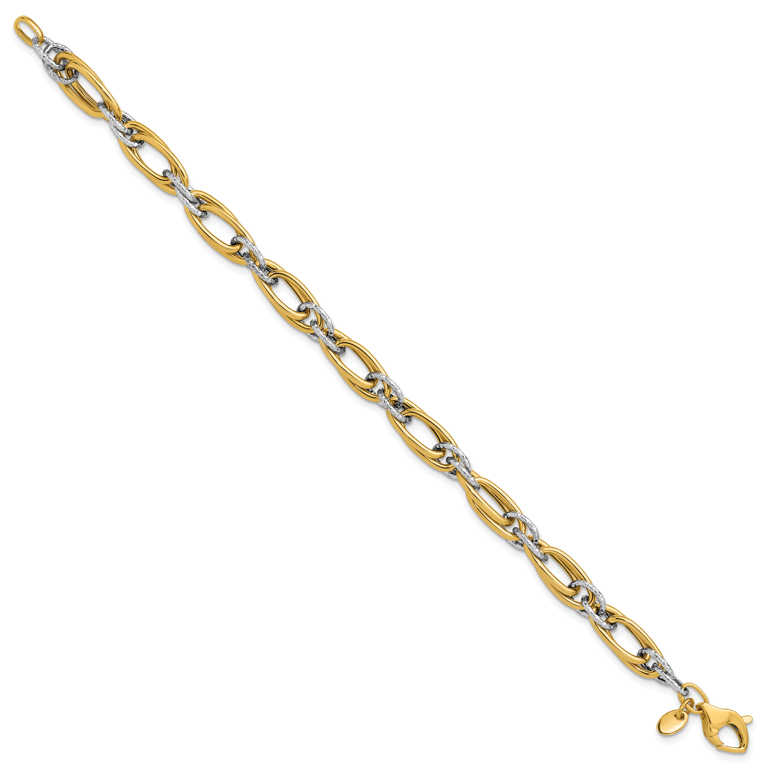 14K Two-tone Polished and Textured Fancy link Bracelet Secondary image