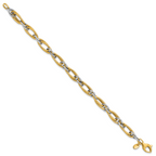 14K Two-tone Polished and Textured Fancy link Bracelet