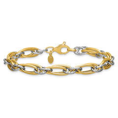 14K Two-tone Polished and Textured Fancy link Bracelet