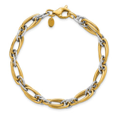 14K Two-tone Polished and Textured Fancy link Bracelet
