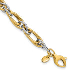 14K Two-tone Polished and Textured Fancy link Bracelet