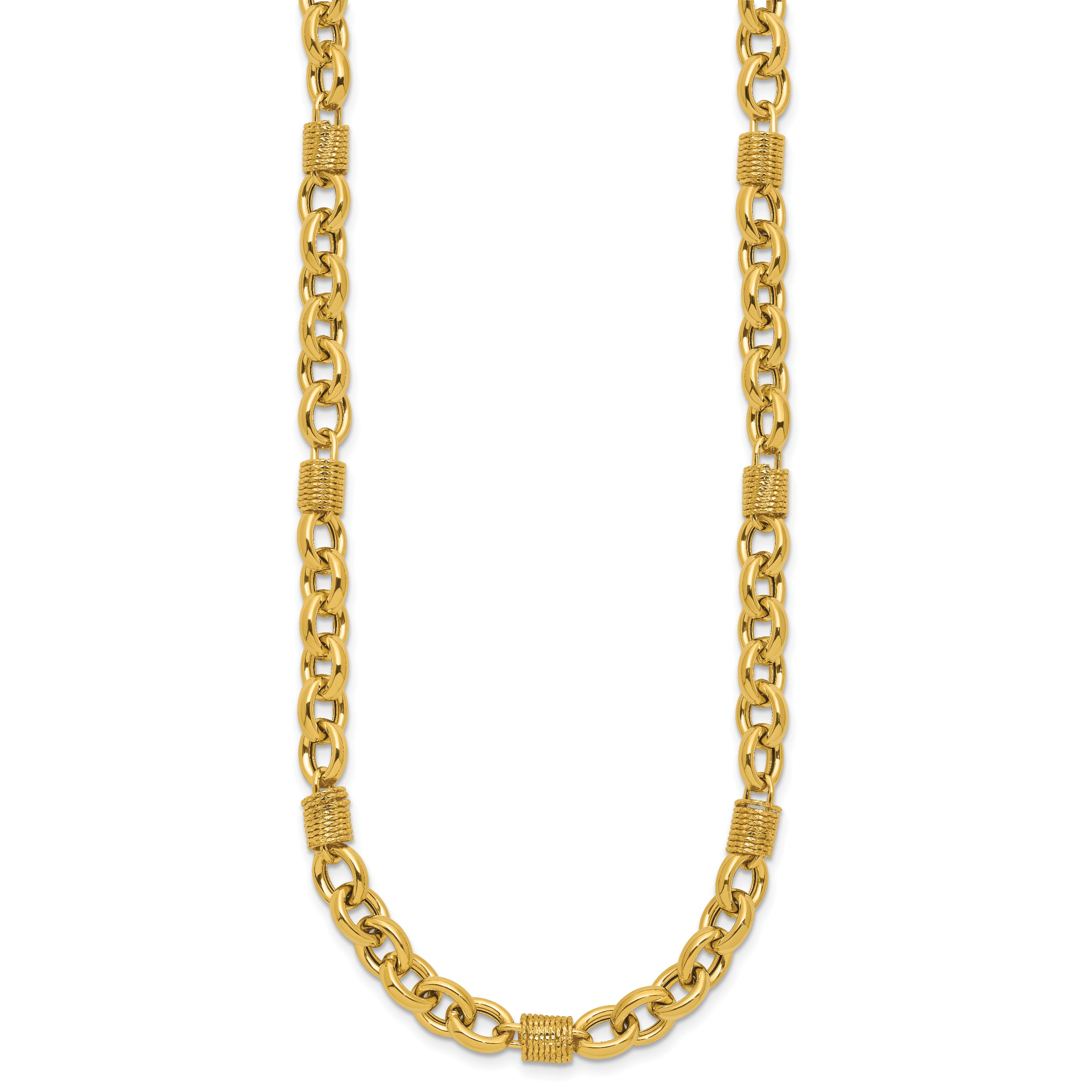 14K Polished and Textured Fancy Link Necklace