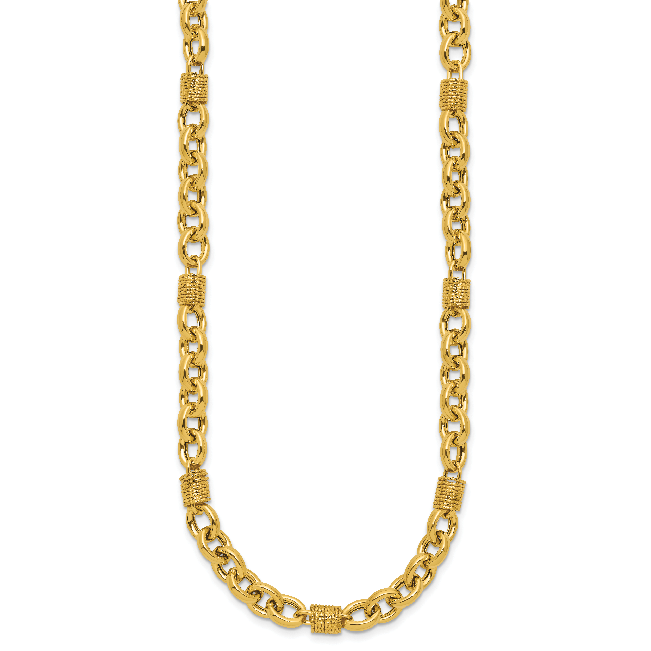 14K Polished and Textured Fancy Link Necklace