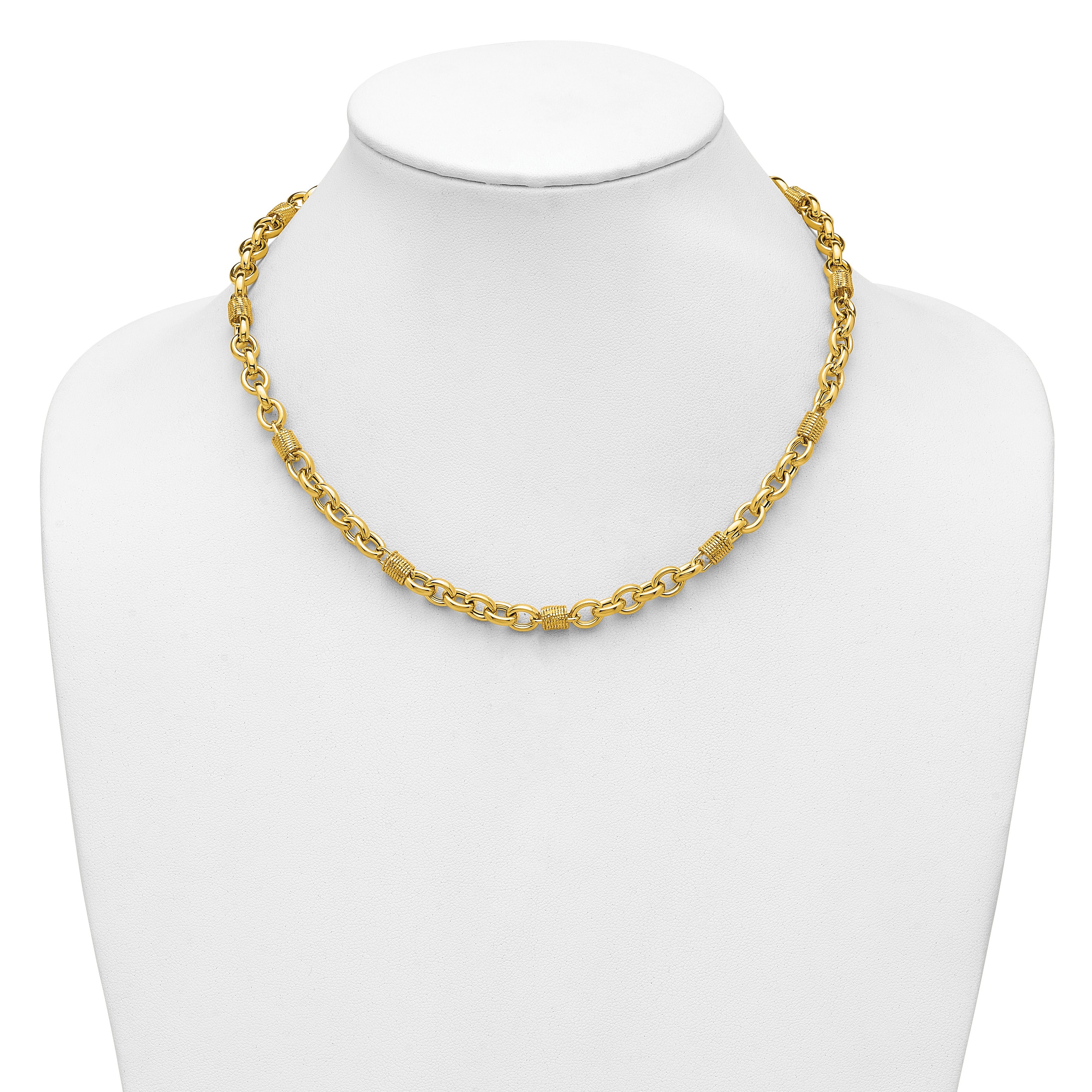 14K Polished and Textured Fancy Link Necklace