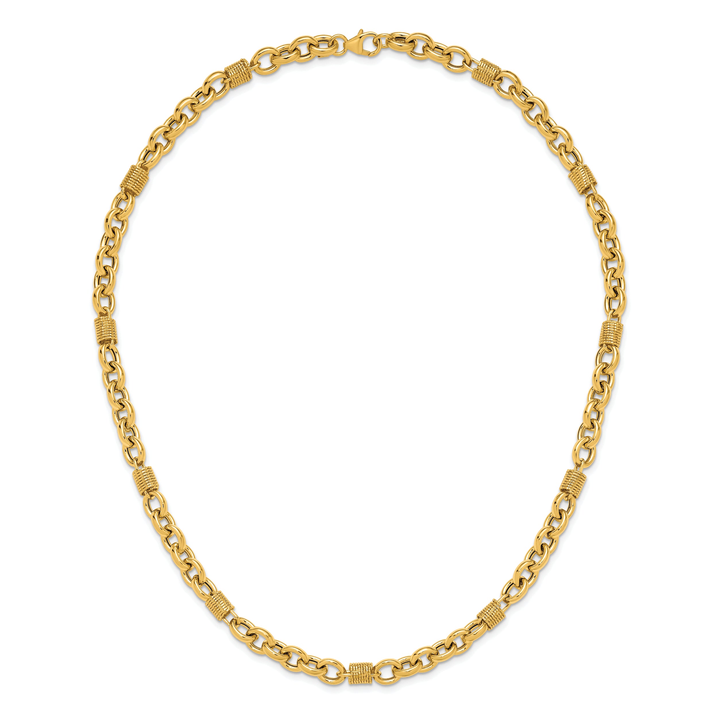 14K Polished and Textured Fancy Link Necklace