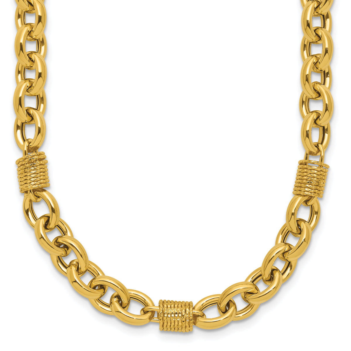 14K Polished and Textured Fancy Link Necklace