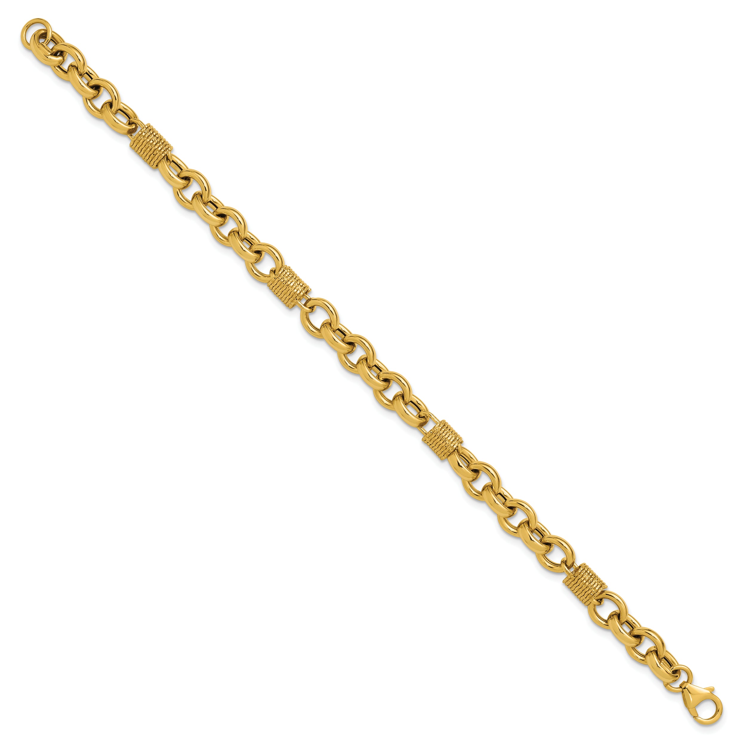 14K Polished and Textured Fancy Link Bracelet