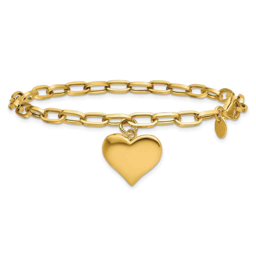 14K Polished Heart Charm Bracelet