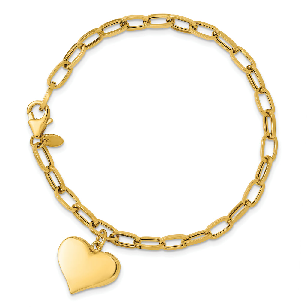 14K Polished Heart Charm Bracelet