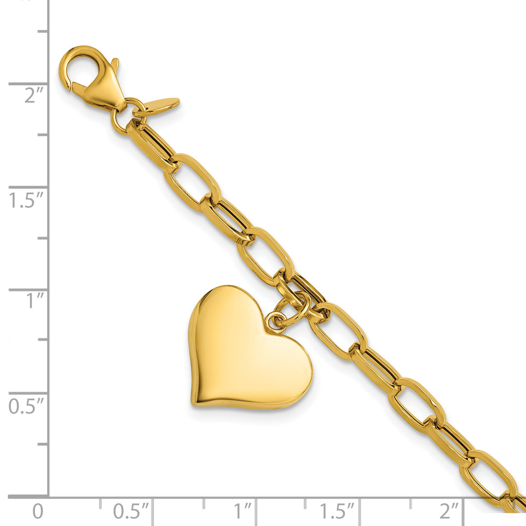 14K Polished Heart Charm Bracelet