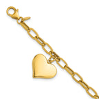14K Polished Heart Charm Bracelet