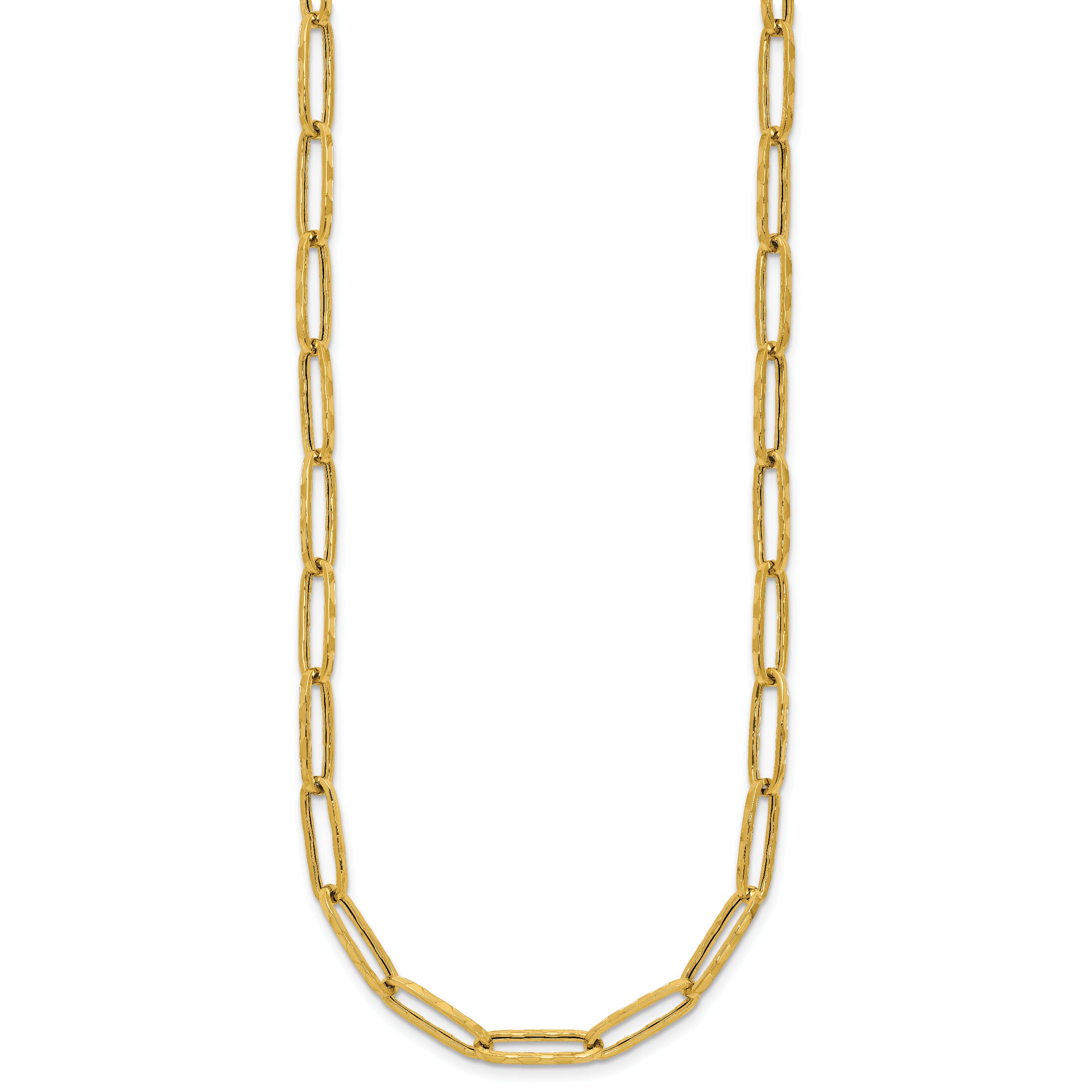 14K Polished and Dimond-cut Paperclip Link Necklace