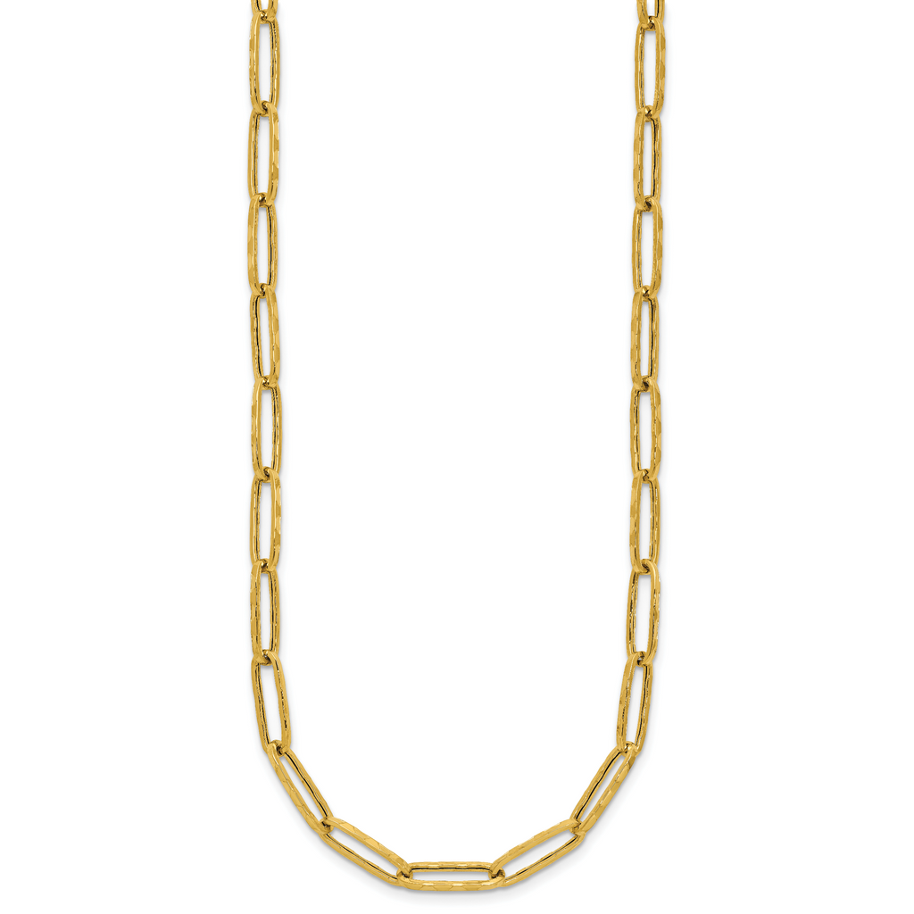 14K Polished and Dimond-cut Paperclip Link Necklace