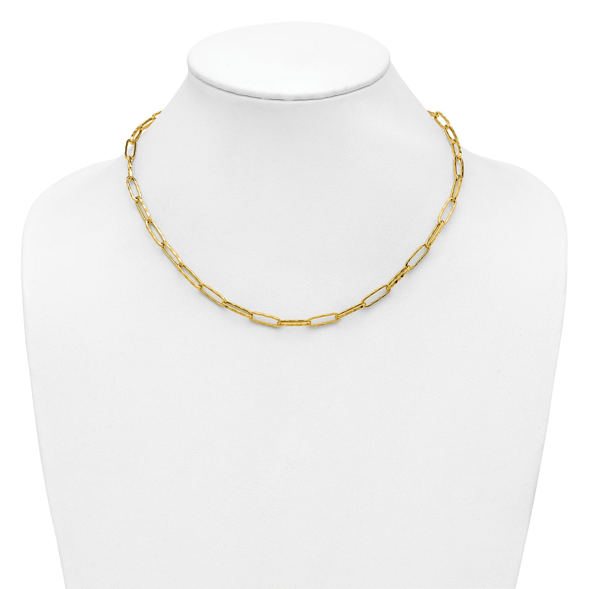 14K Polished and Dimond-cut Paperclip Link Necklace
