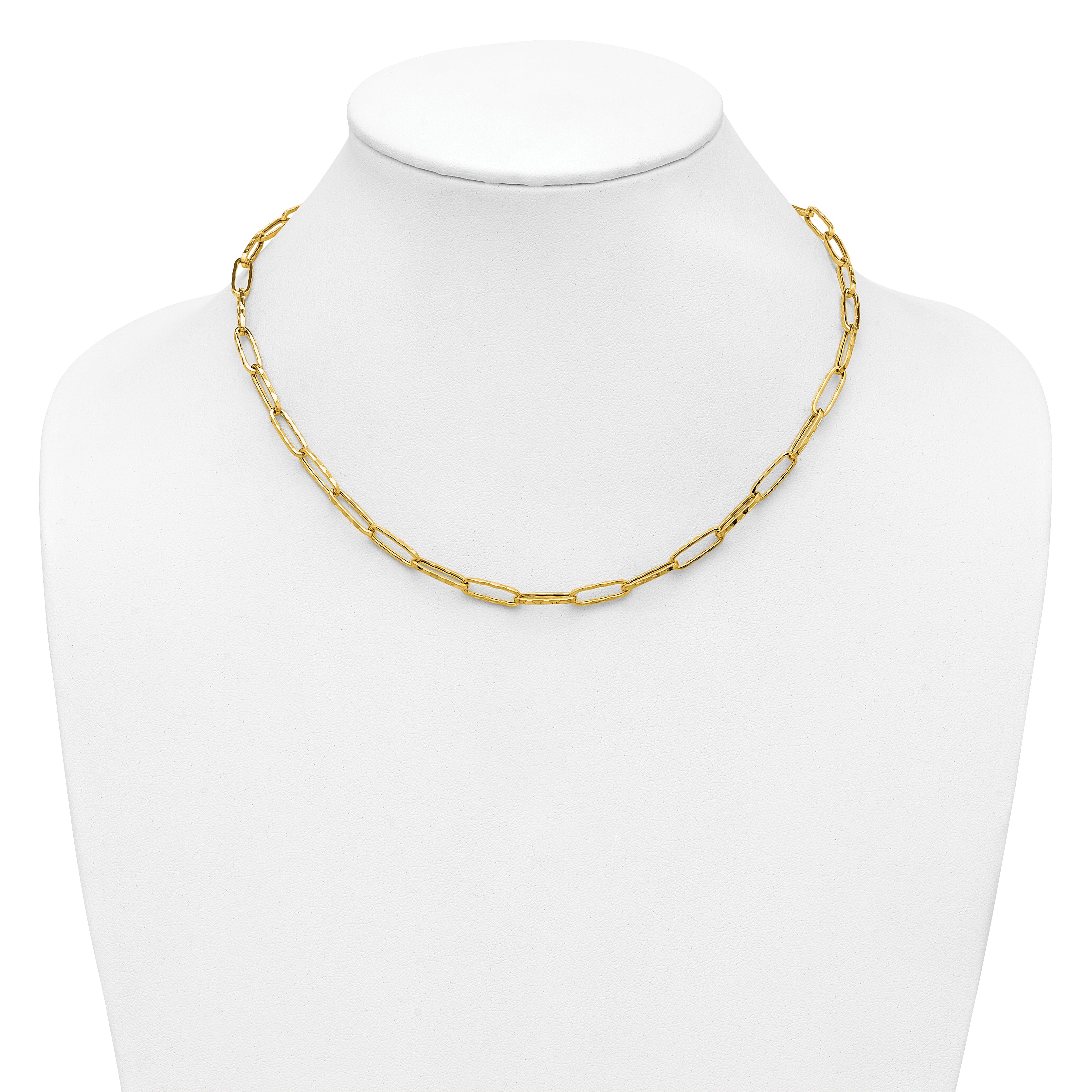 14K Polished and Dimond-cut Paperclip Link Necklace