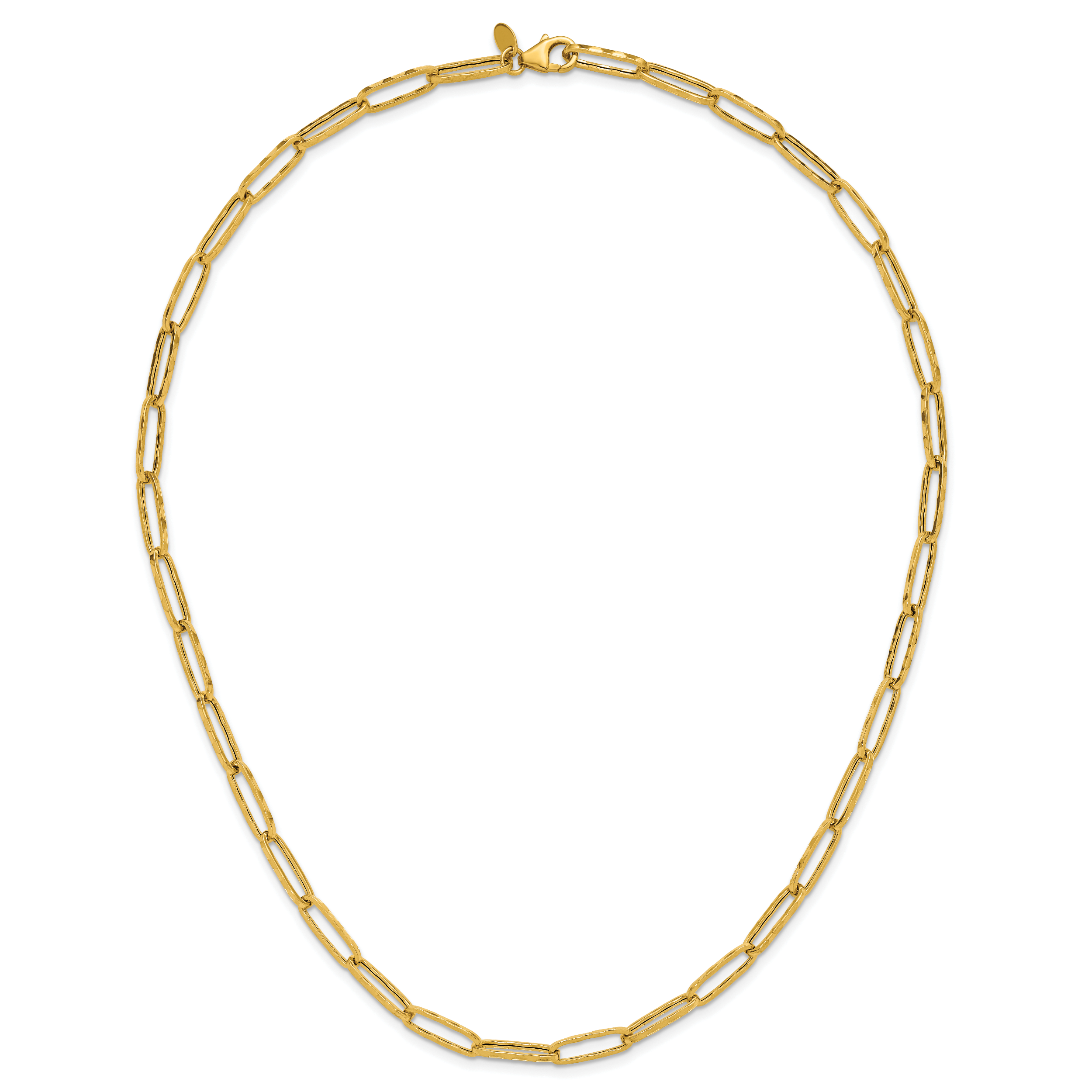 14K Polished and Dimond-cut Paperclip Link Necklace