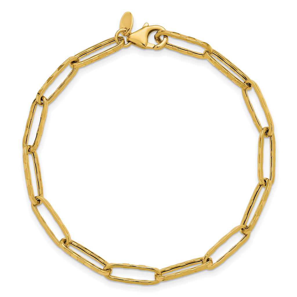 14K Polished and Dimond-cut Paperclip Link Bracelet