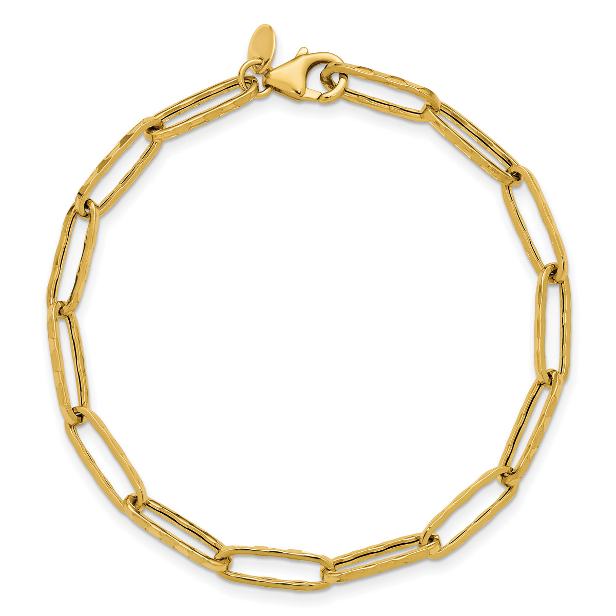 14K Polished and Dimond-cut Paperclip Link Bracelet