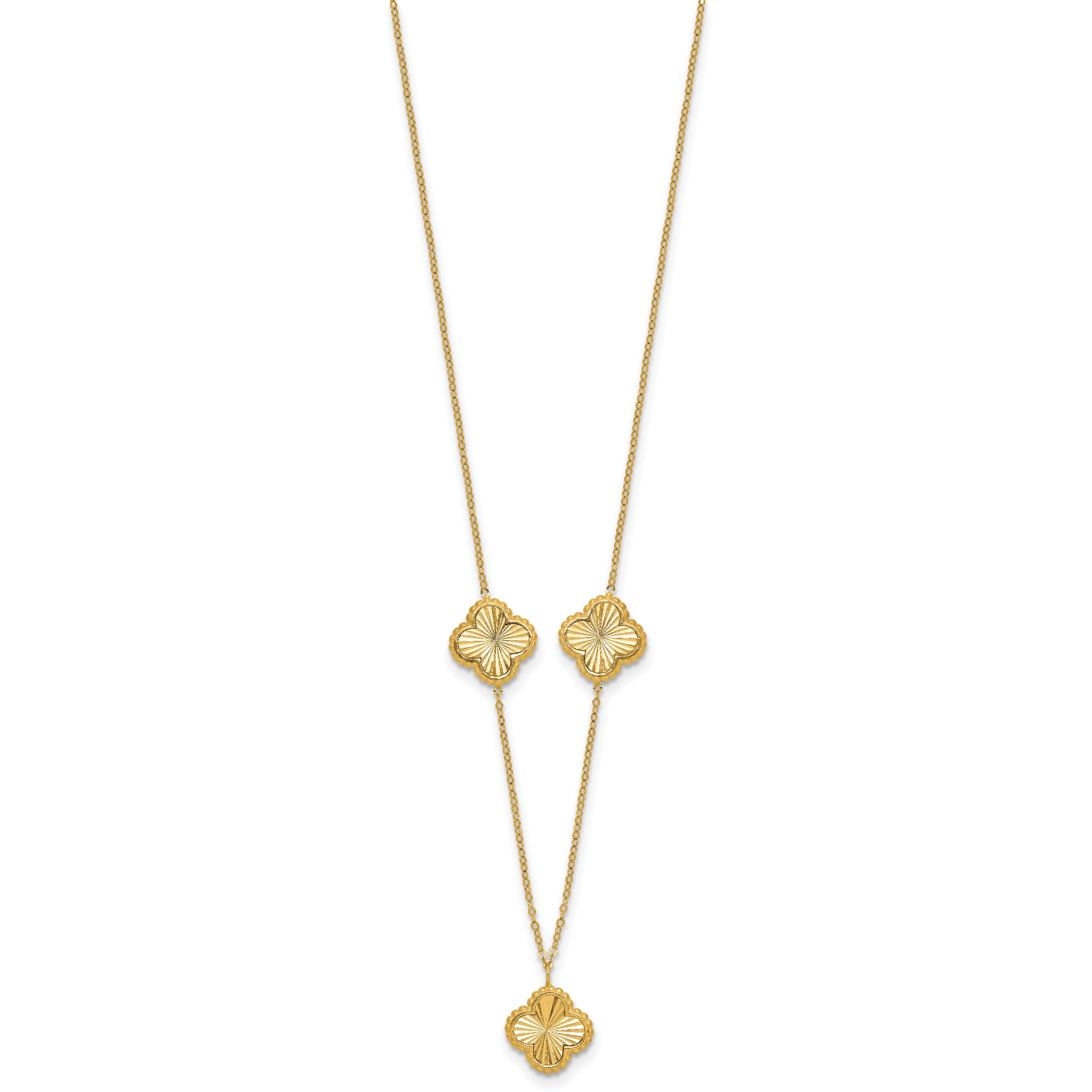 14K Polished and Diamond-cut Clover Station Necklace