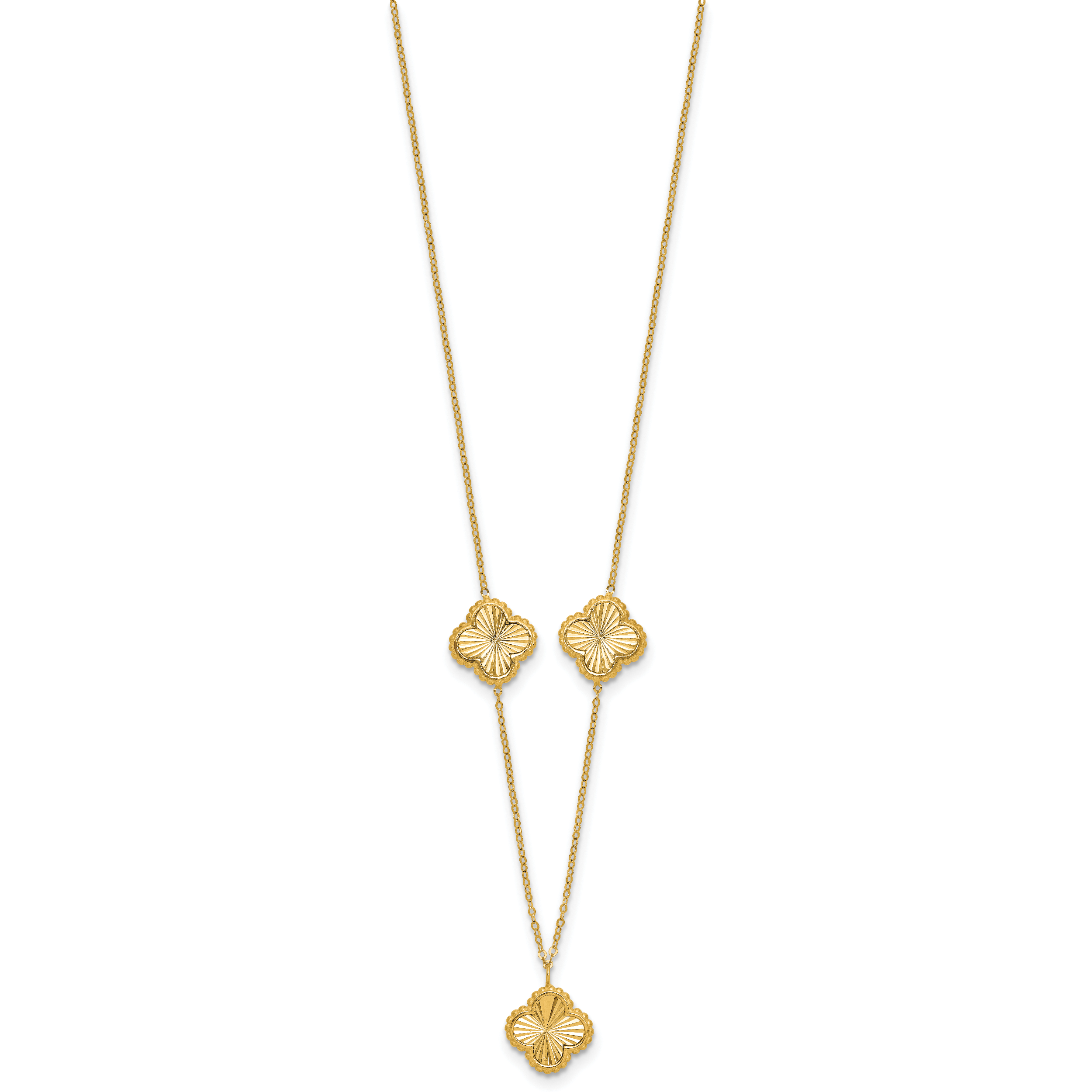 14K Polished and Diamond-cut Clover Station Necklace Secondary image