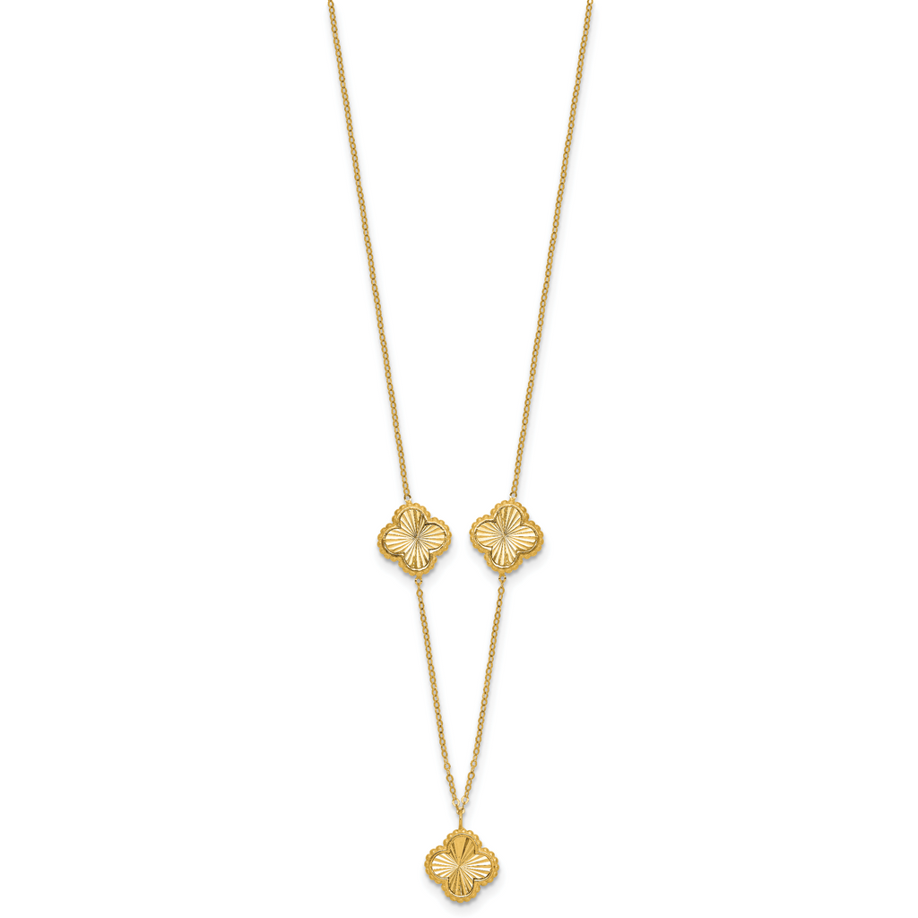 14K Polished and Diamond-cut Clover Station Necklace