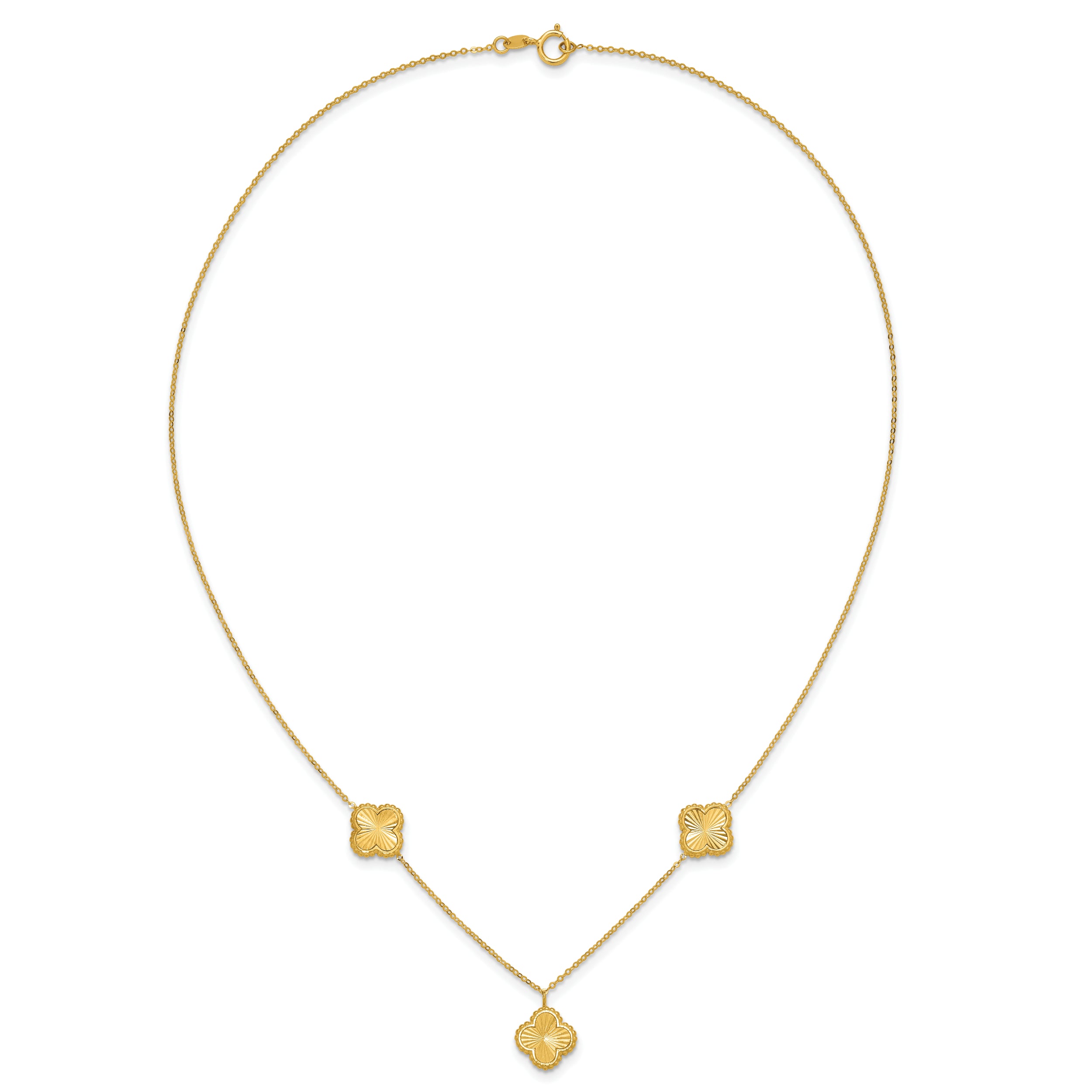 14K Polished and Diamond-cut Clover Station Necklace