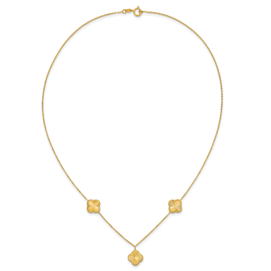 14K Polished and Diamond-cut Clover Station Necklace