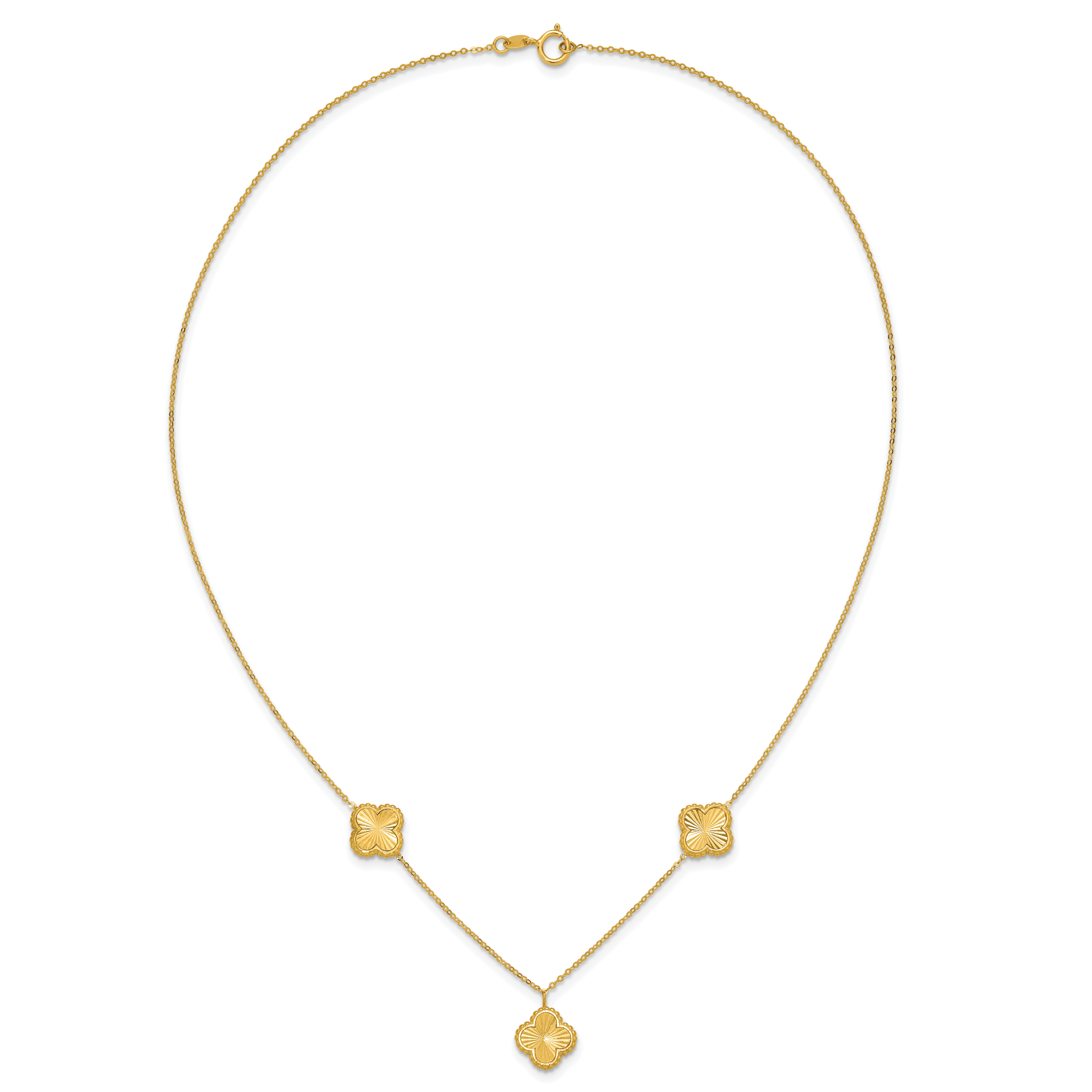 14K Polished and Diamond-cut Clover Station Necklace