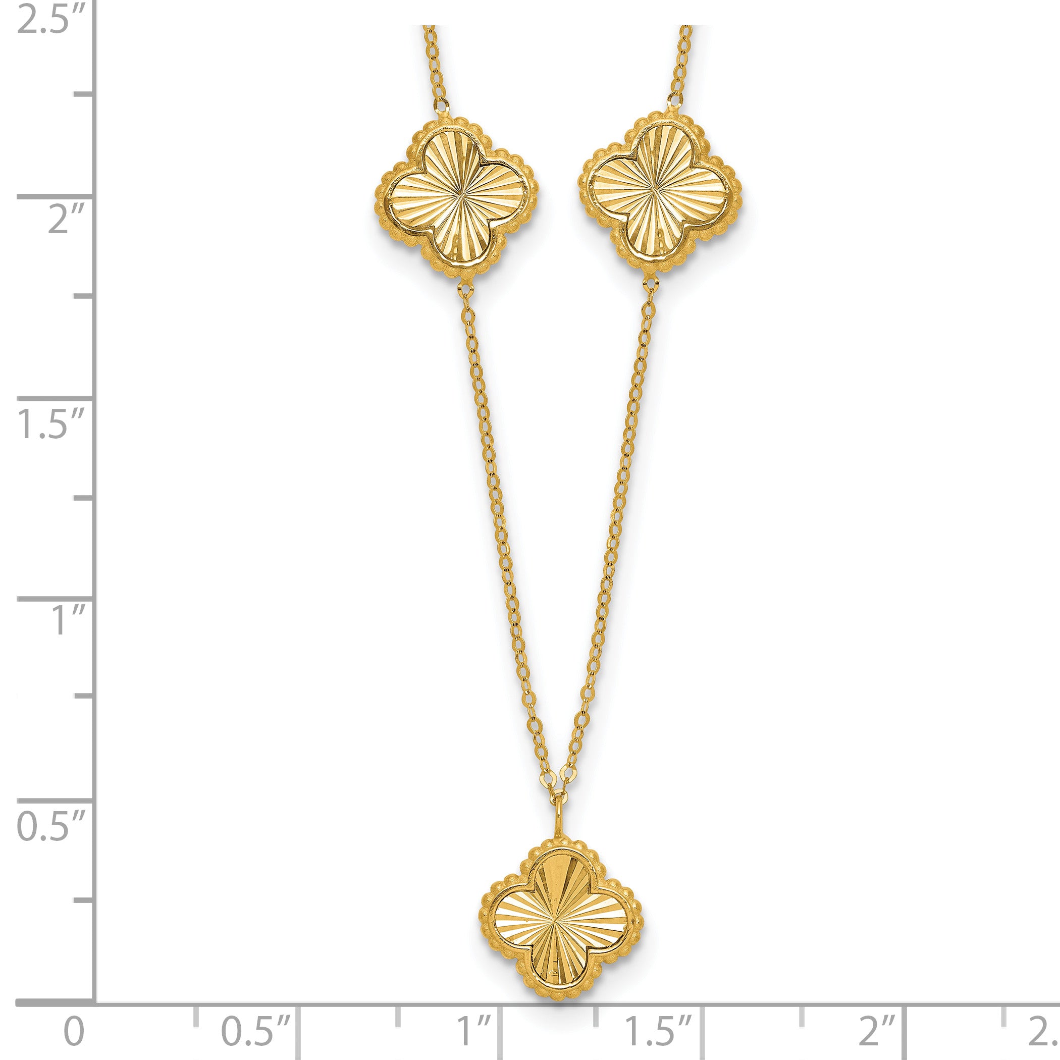 14K Polished and Diamond-cut Clover Station Necklace