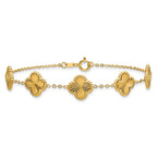 14K Polished and Diamond-cut Clover Station Bracelet
