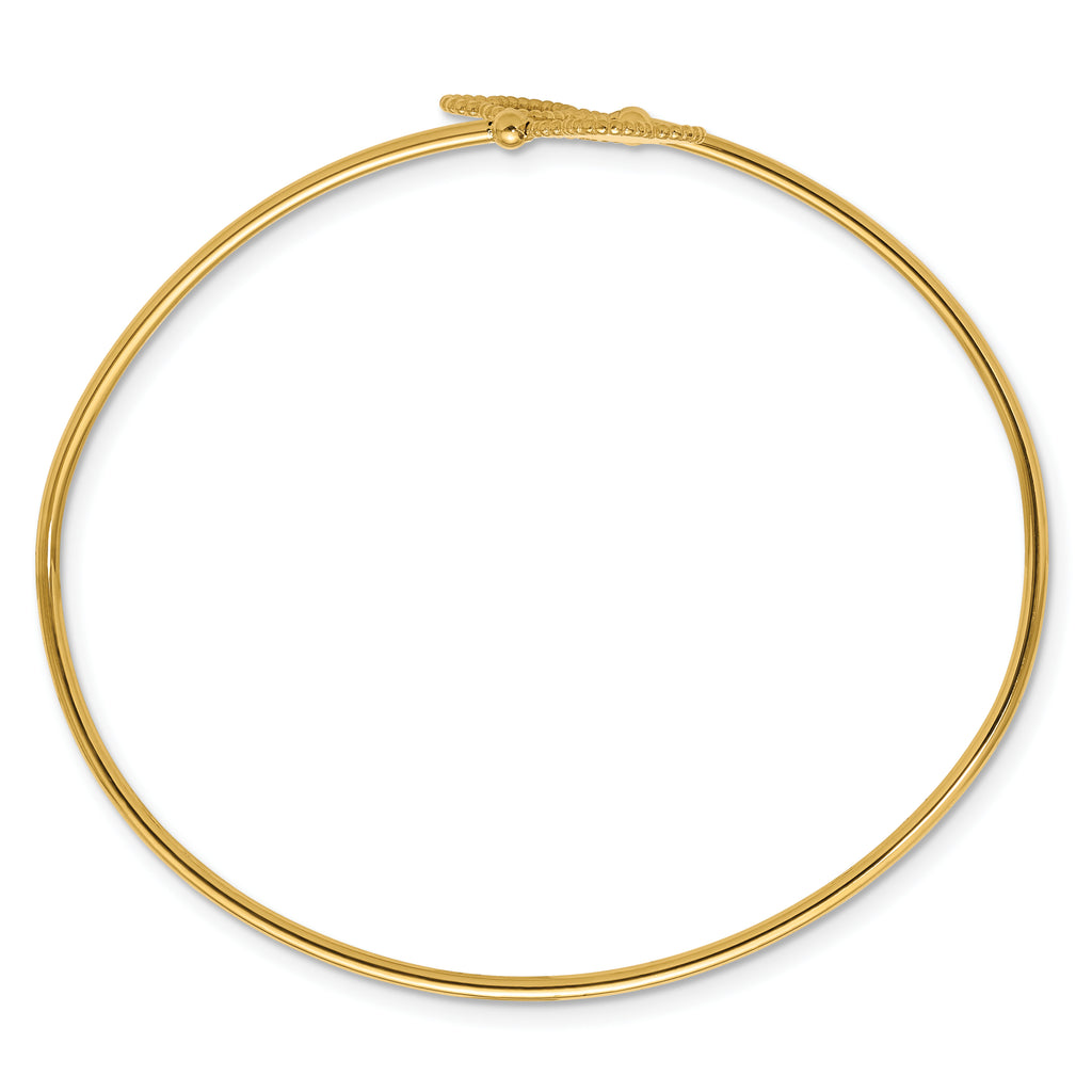 14K Polished and Diamond-cut Clover Flexible Cuff Bangle