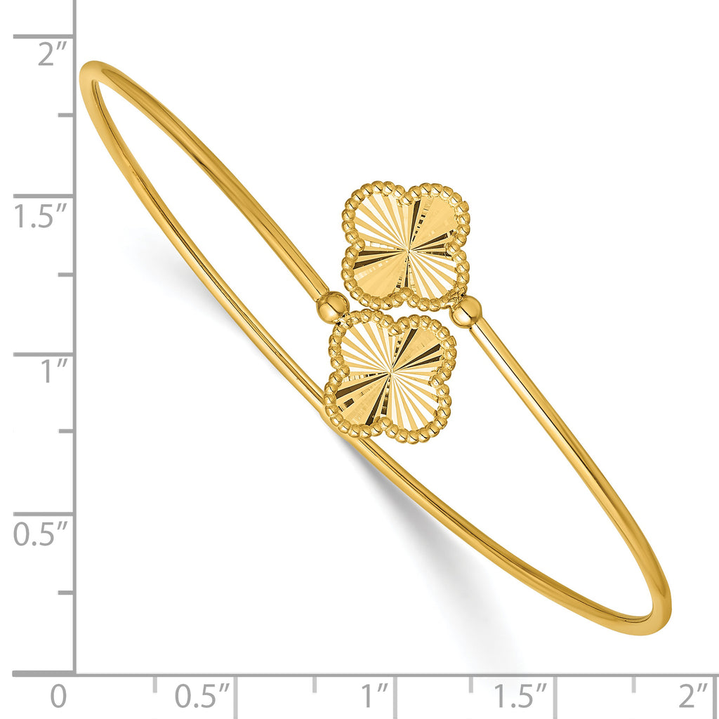 14K Polished and Diamond-cut Clover Flexible Cuff Bangle