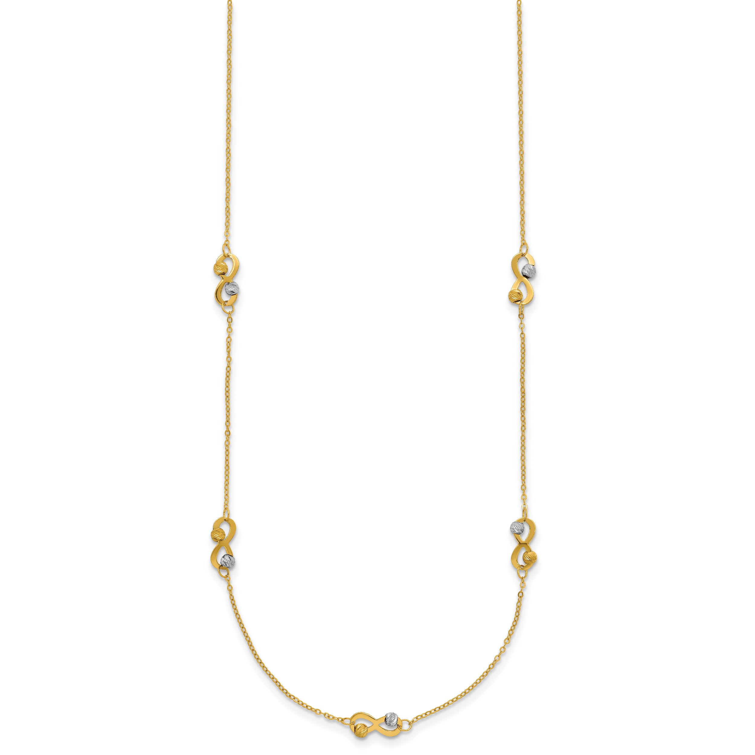14K Two-tone D/C Beaded Infinity Station Necklace