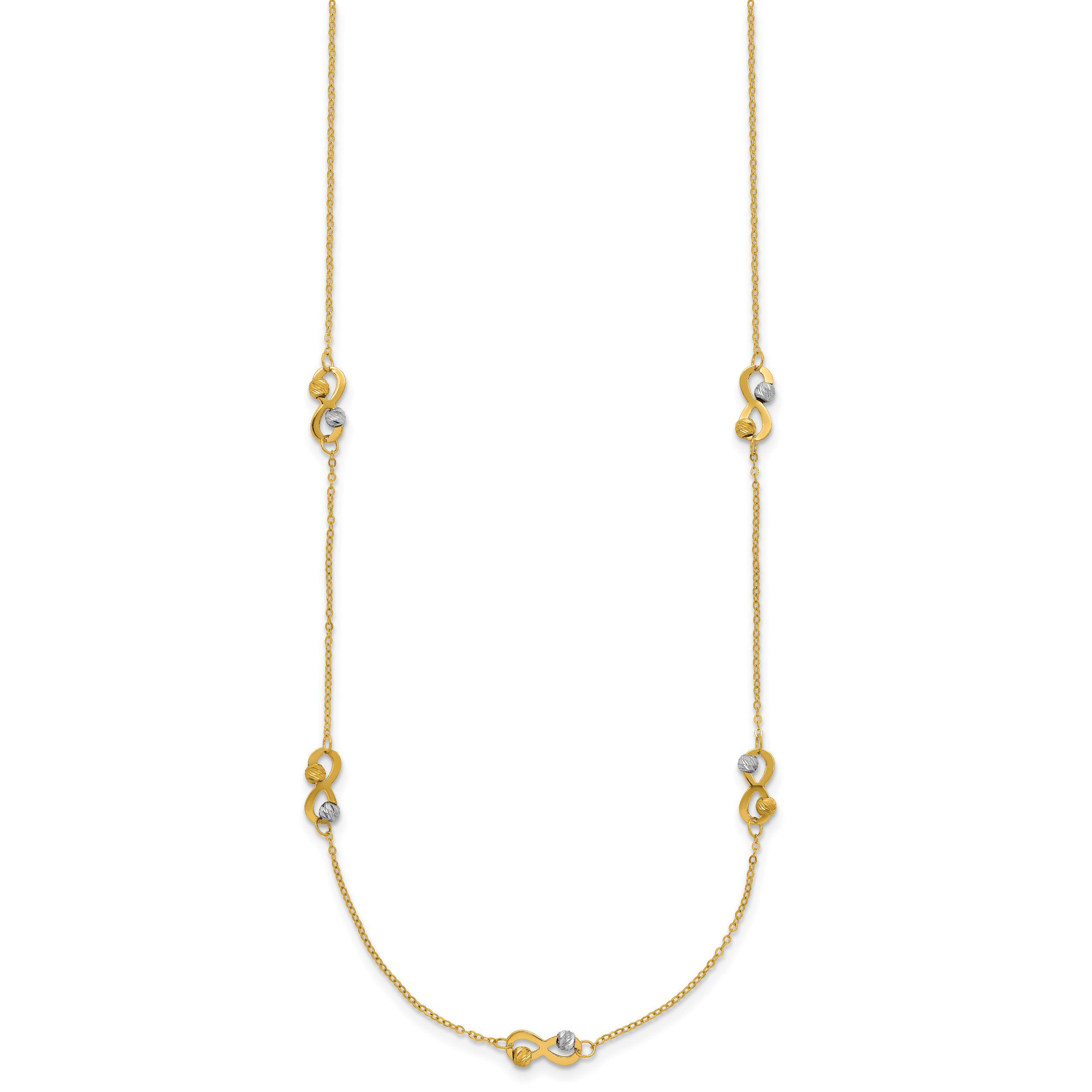 14K Two-tone D/C Beaded Infinity Station Necklace