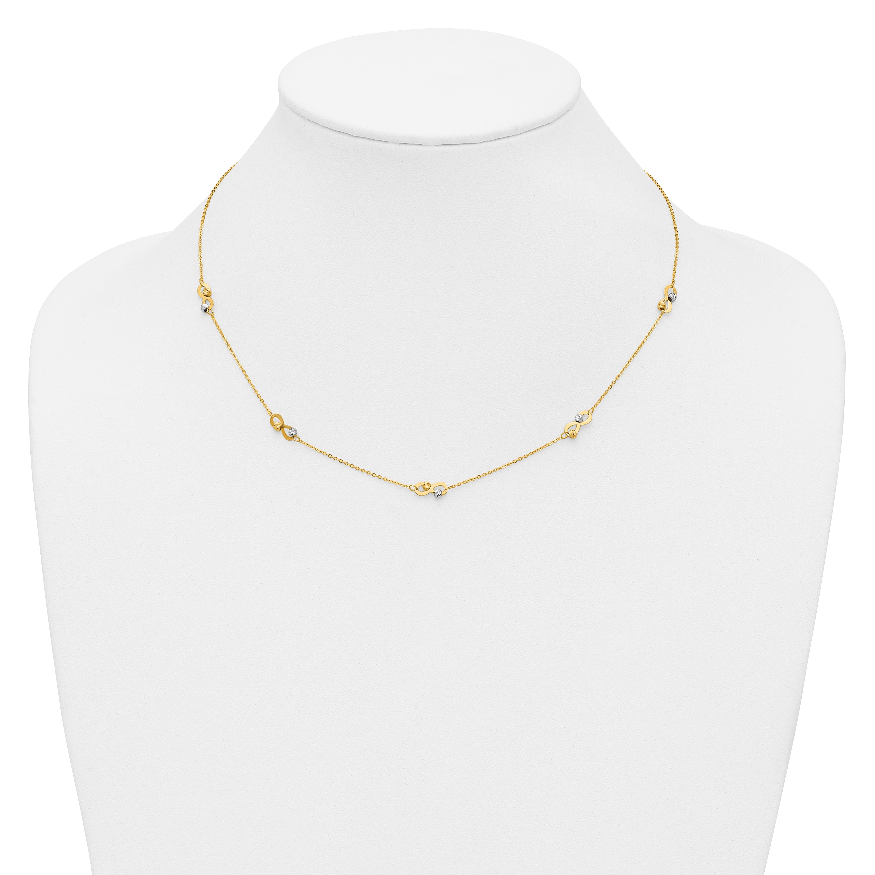 14K Two-tone D/C Beaded Infinity Station Necklace