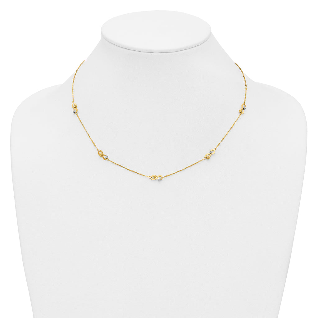 14K Two-tone D/C Beaded Infinity Station Necklace