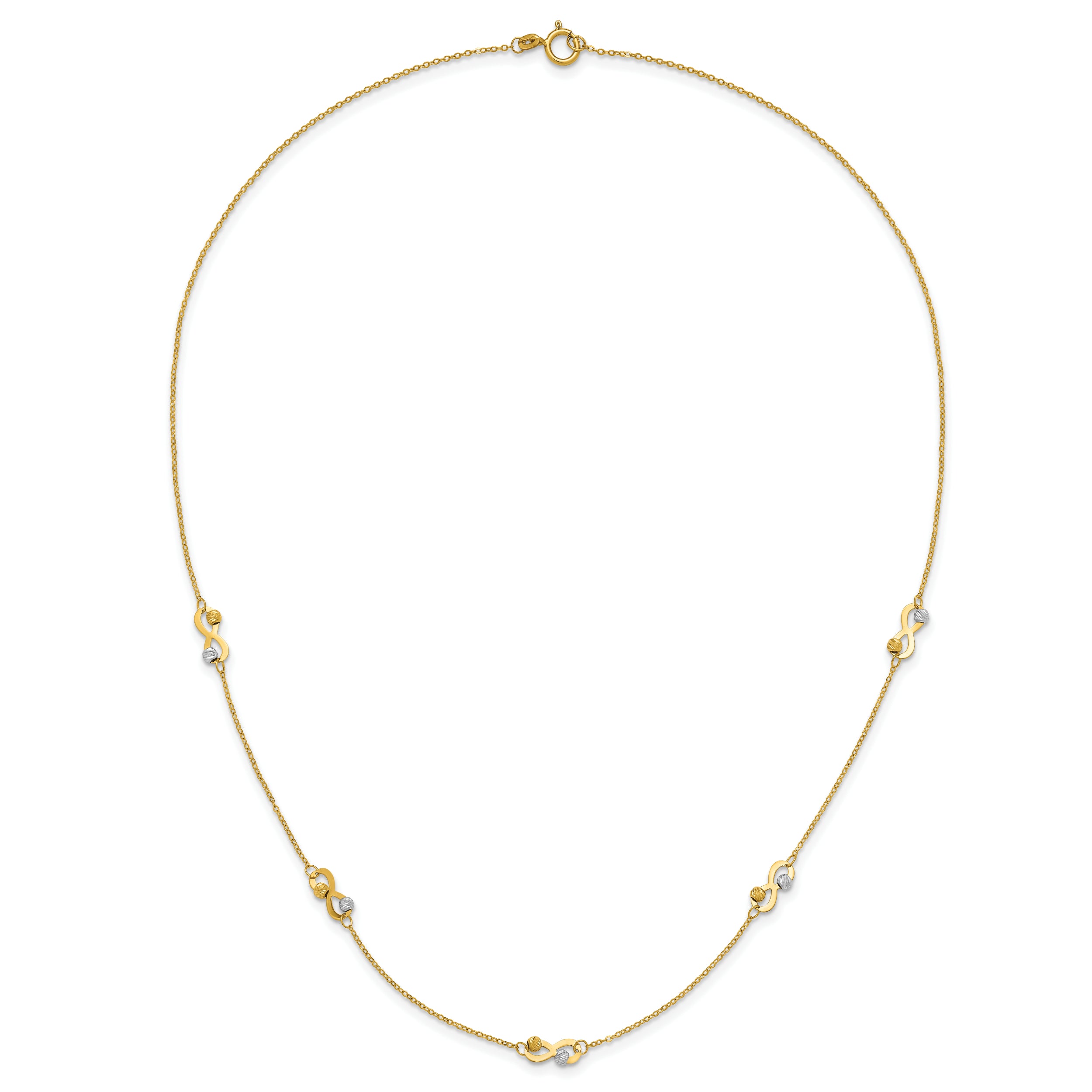 14K Two-tone D/C Beaded Infinity Station Necklace