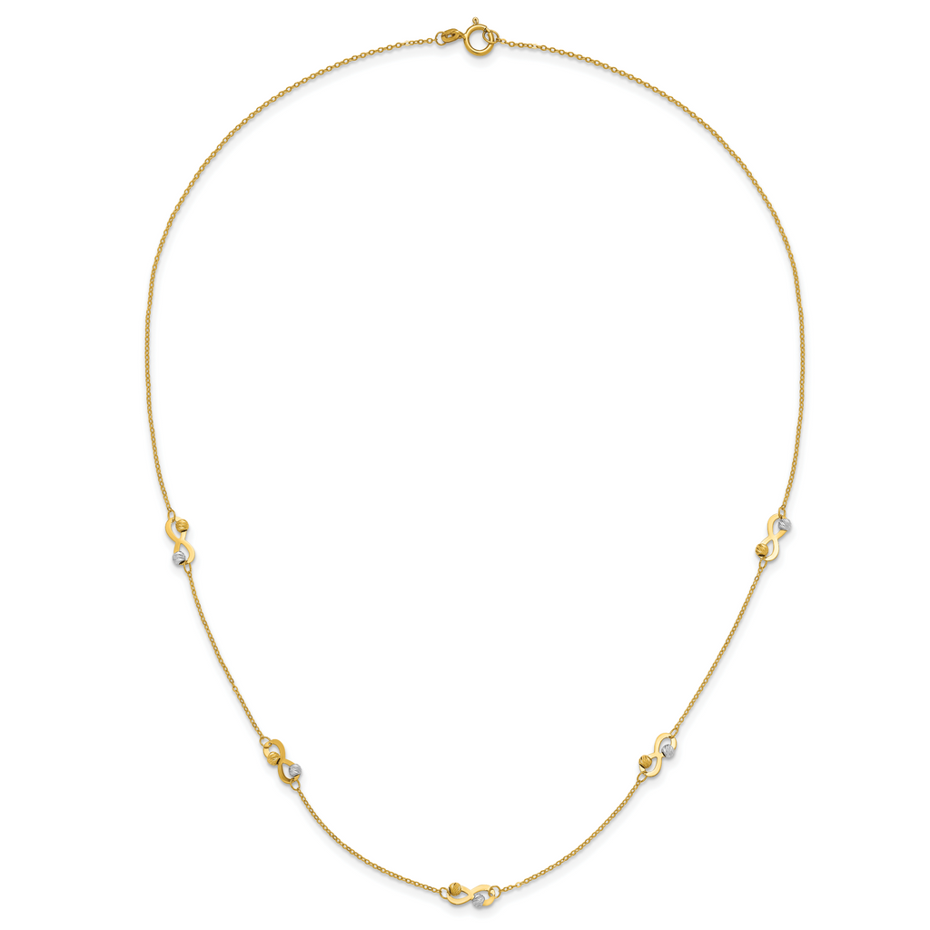 14K Two-tone D/C Beaded Infinity Station Necklace
