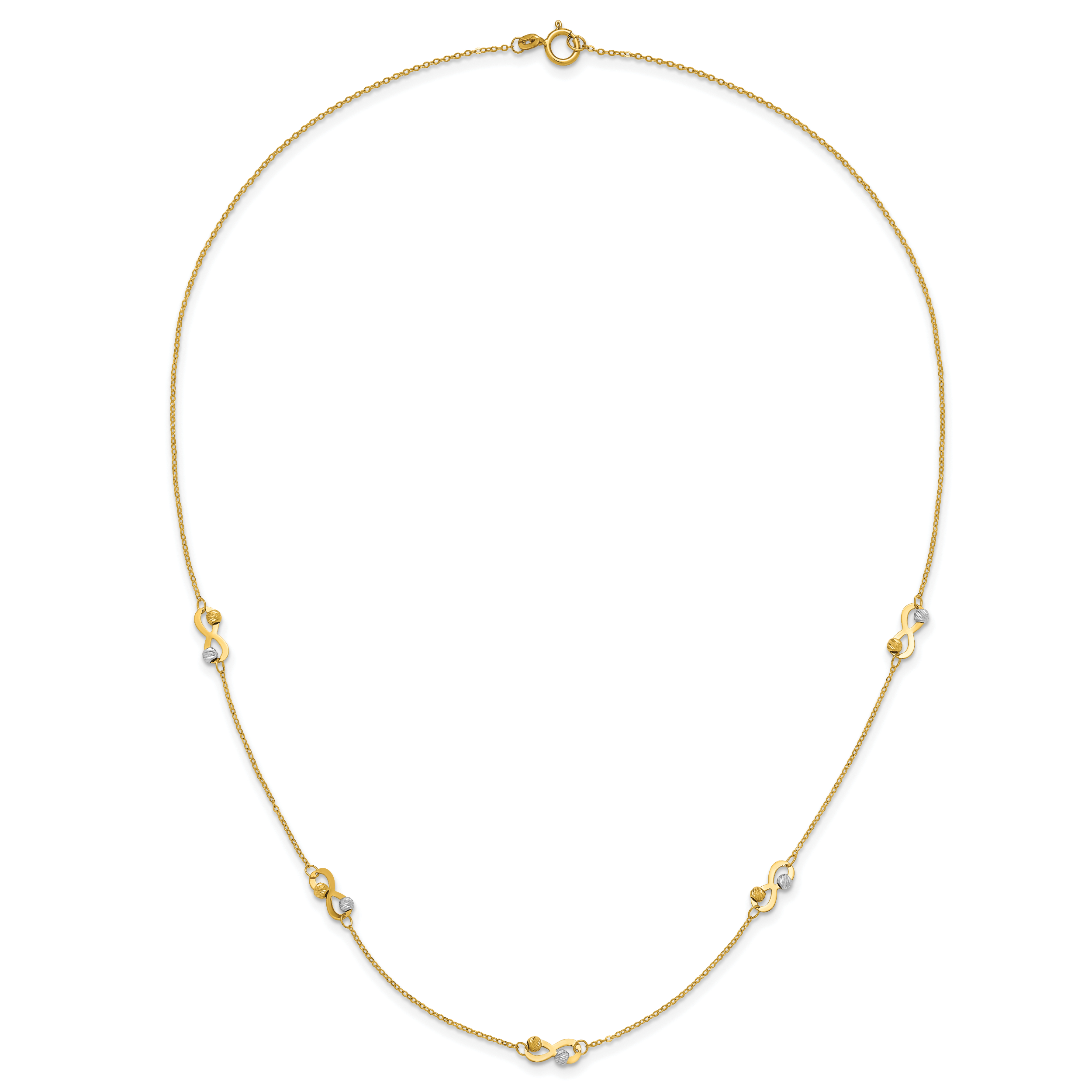 14K Two-tone D/C Beaded Infinity Station Necklace