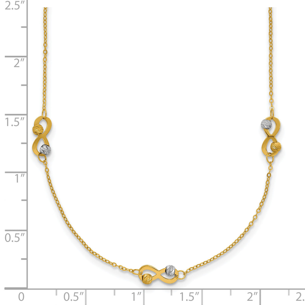 14K Two-tone D/C Beaded Infinity Station Necklace